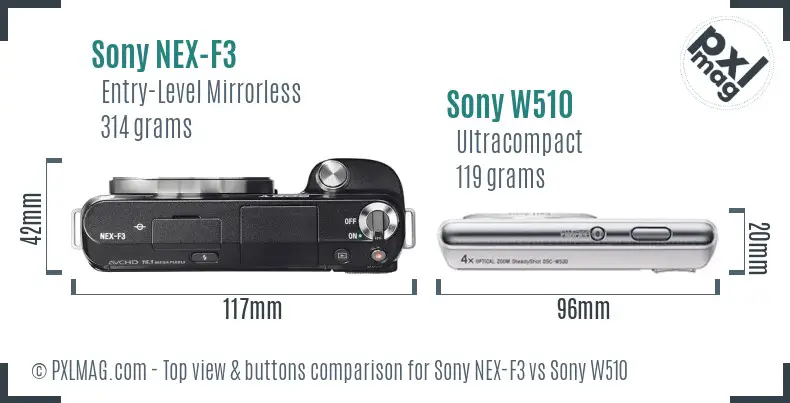 Sony NEX-F3 vs Sony W510 top view buttons comparison