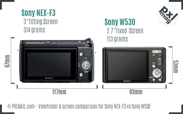 Sony NEX-F3 vs Sony W530 Screen and Viewfinder comparison
