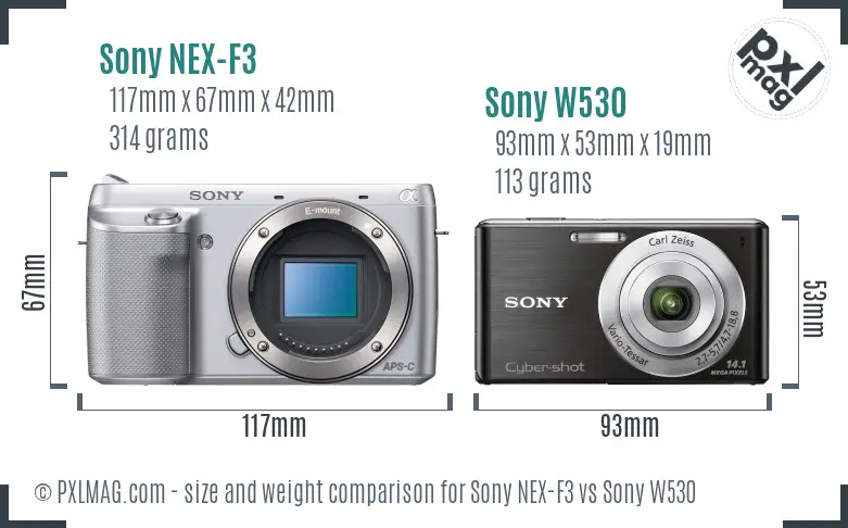 Sony NEX-F3 vs Sony W530 size comparison
