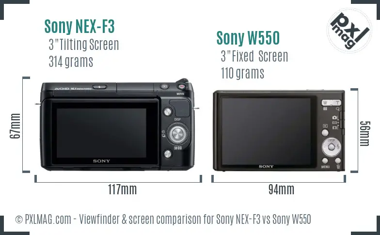 Sony NEX-F3 vs Sony W550 Screen and Viewfinder comparison