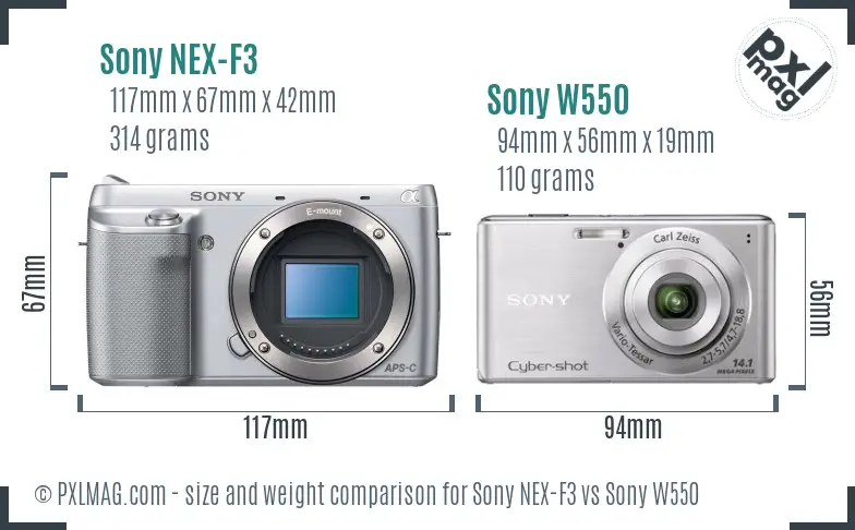 Sony NEX-F3 vs Sony W550 size comparison