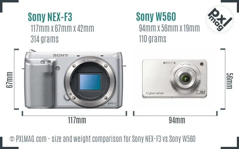 Sony NEX-F3 vs Sony W560 size comparison