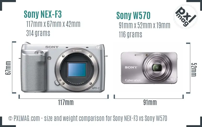 Sony NEX-F3 vs Sony W570 size comparison