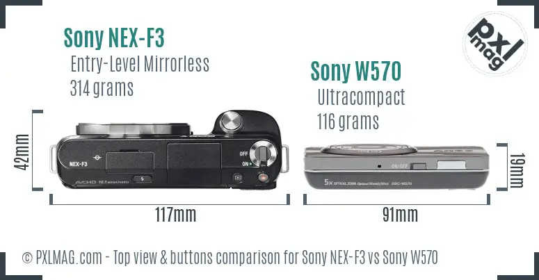 Sony NEX-F3 vs Sony W570 top view buttons comparison
