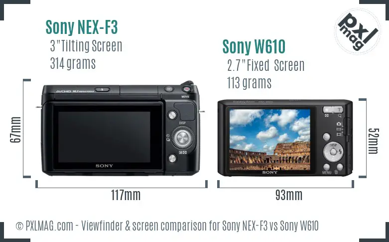 Sony NEX-F3 vs Sony W610 Screen and Viewfinder comparison