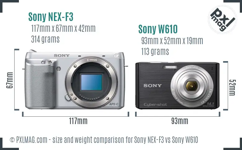 Sony NEX-F3 vs Sony W610 size comparison