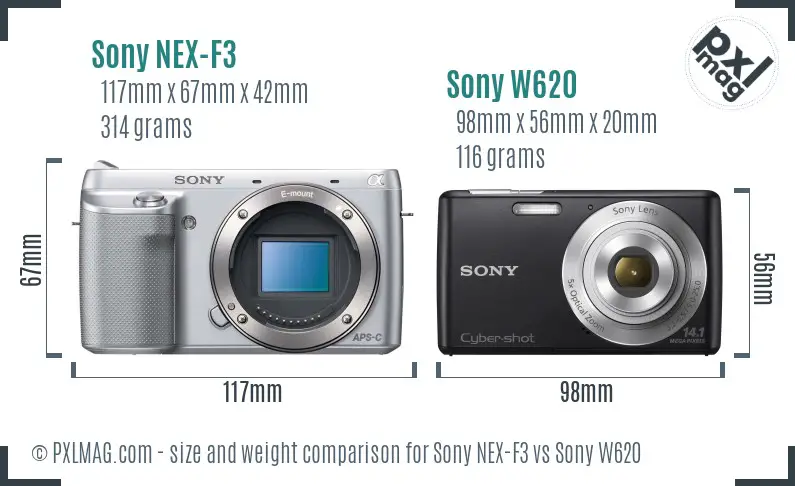 Sony NEX-F3 vs Sony W620 size comparison