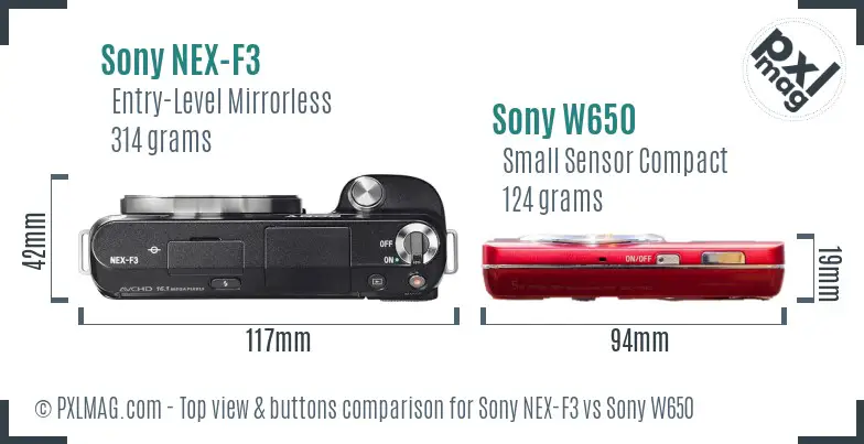 Sony NEX-F3 vs Sony W650 top view buttons comparison