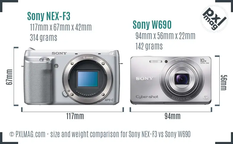Sony NEX-F3 vs Sony W690 size comparison