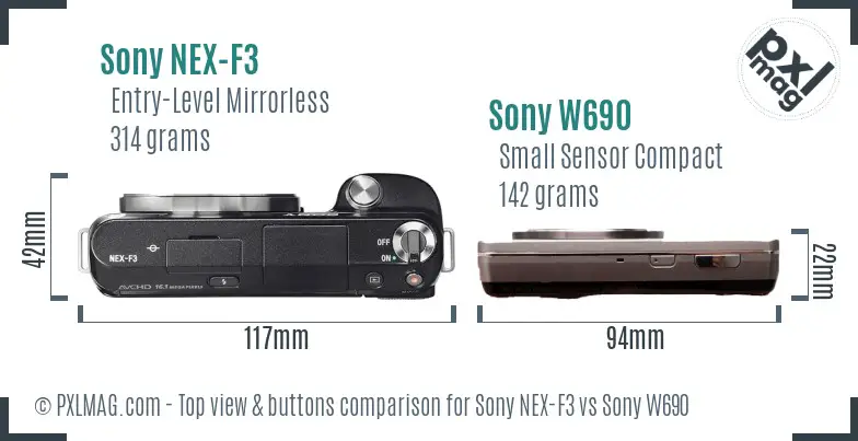 Sony NEX-F3 vs Sony W690 top view buttons comparison