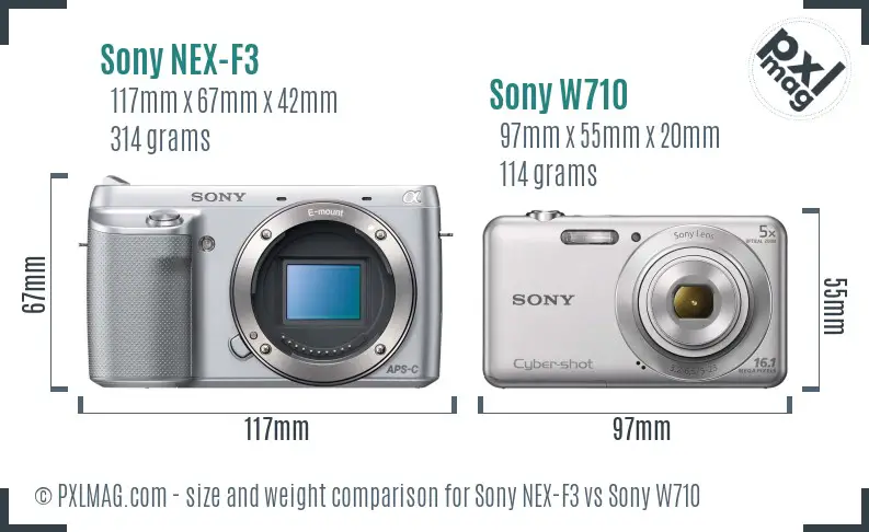 Sony NEX-F3 vs Sony W710 size comparison