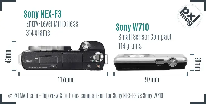 Sony NEX-F3 vs Sony W710 top view buttons comparison