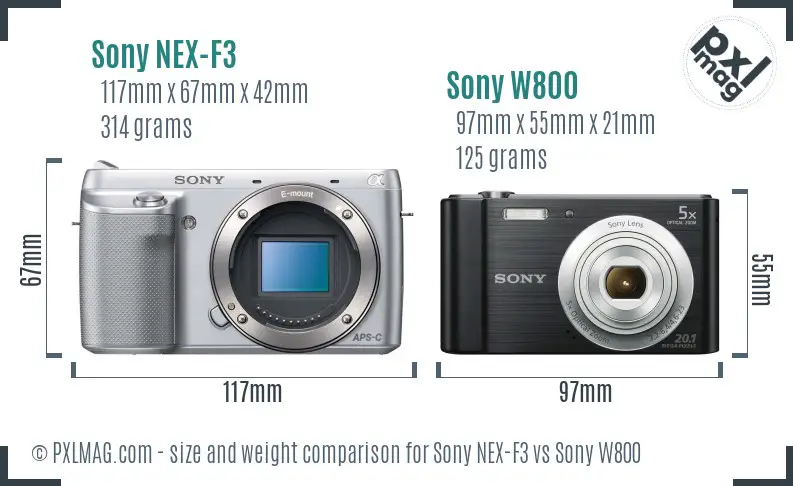 Sony NEX-F3 vs Sony W800 size comparison