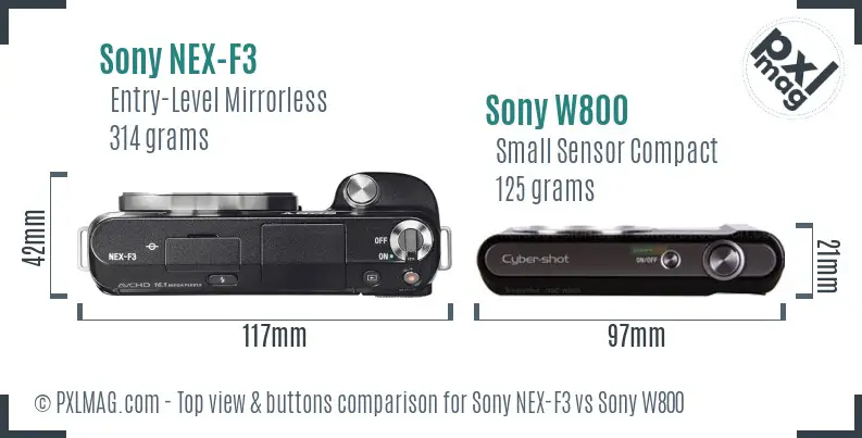 Sony NEX-F3 vs Sony W800 top view buttons comparison