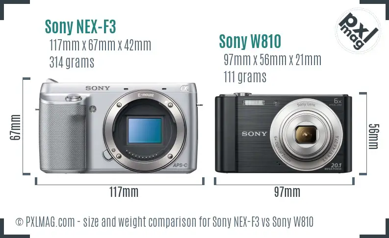 Sony NEX-F3 vs Sony W810 size comparison