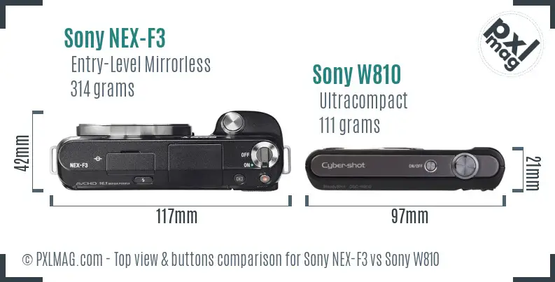 Sony NEX-F3 vs Sony W810 top view buttons comparison