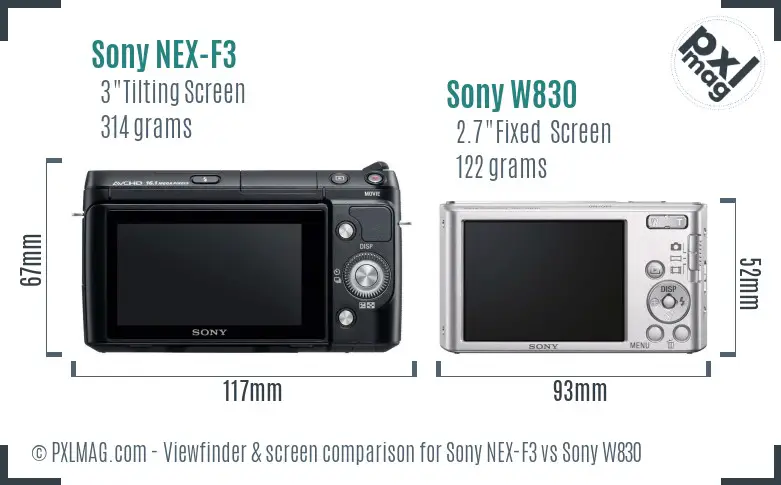 Sony NEX-F3 vs Sony W830 Screen and Viewfinder comparison