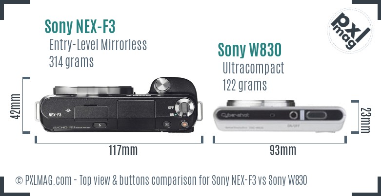 Sony NEX-F3 vs Sony W830 top view buttons comparison