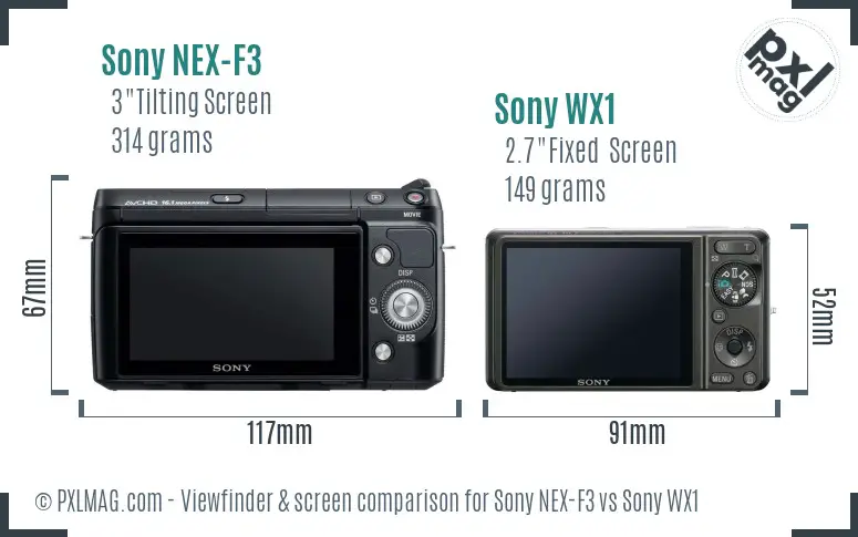 Sony NEX-F3 vs Sony WX1 Screen and Viewfinder comparison