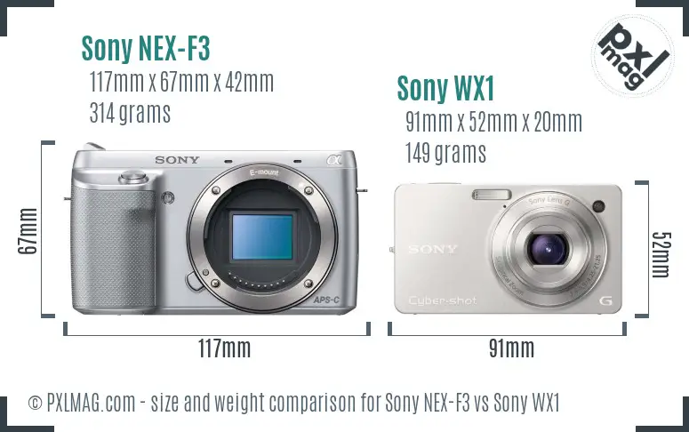 Sony NEX-F3 vs Sony WX1 size comparison
