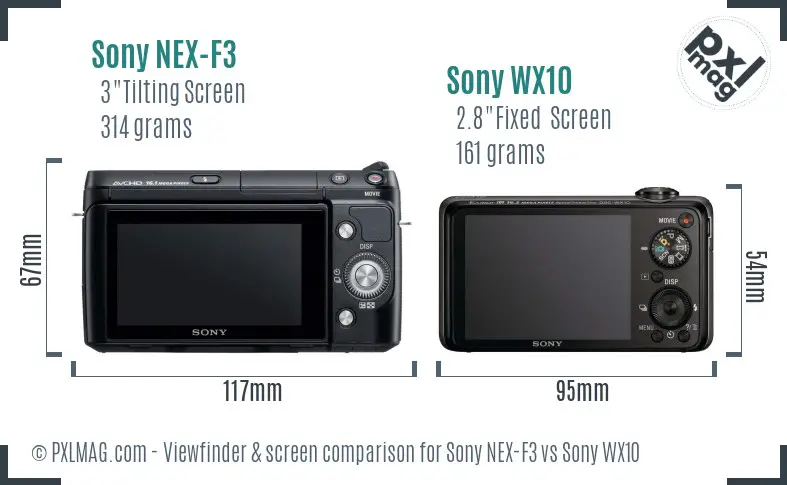 Sony NEX-F3 vs Sony WX10 Screen and Viewfinder comparison