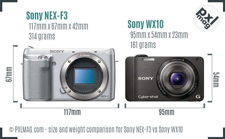 Sony NEX-F3 vs Sony WX10 size comparison