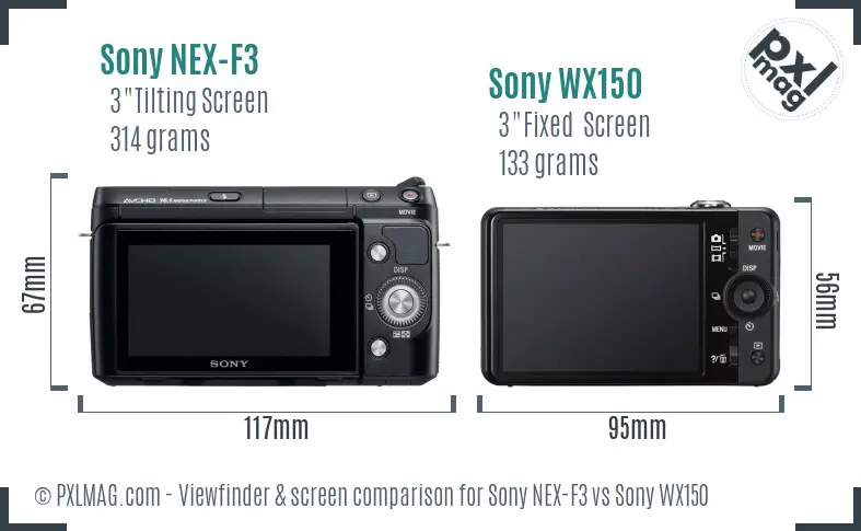 Sony NEX-F3 vs Sony WX150 Screen and Viewfinder comparison