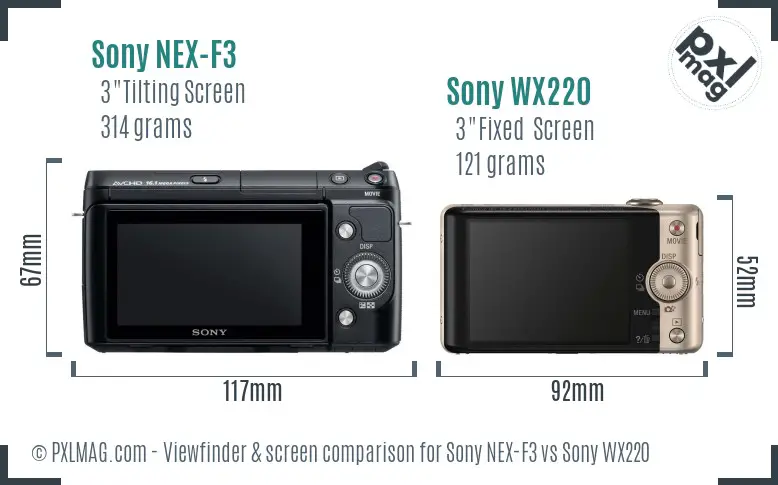 Sony NEX-F3 vs Sony WX220 Screen and Viewfinder comparison