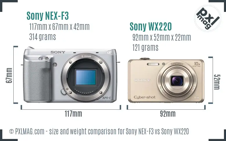 Sony NEX-F3 vs Sony WX220 size comparison