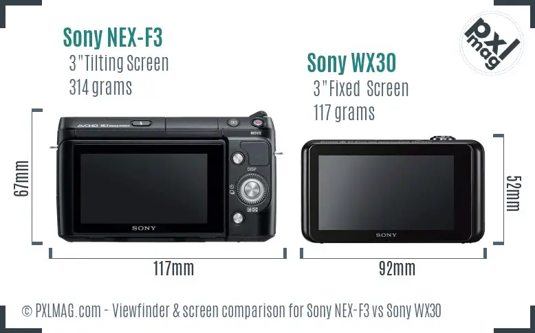 Sony NEX-F3 vs Sony WX30 Screen and Viewfinder comparison