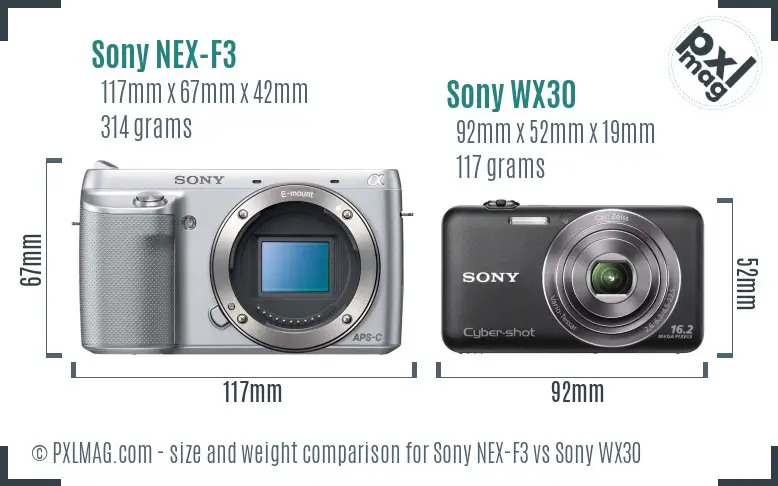 Sony NEX-F3 vs Sony WX30 size comparison