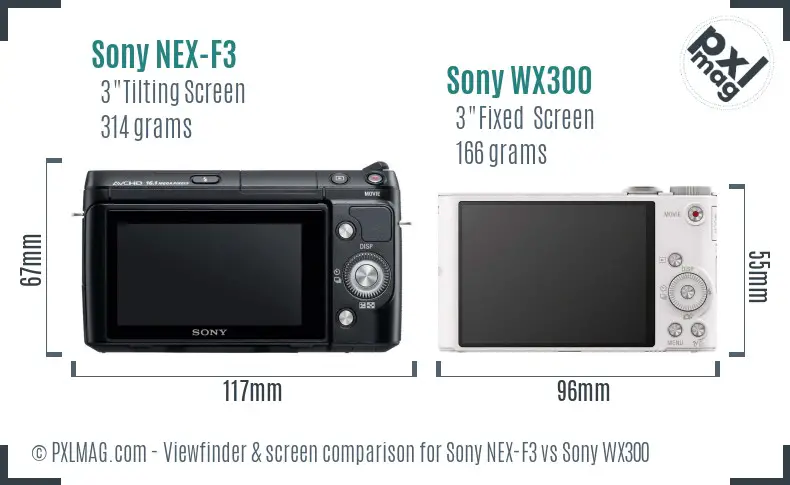 Sony NEX-F3 vs Sony WX300 Screen and Viewfinder comparison