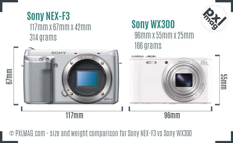 Sony NEX-F3 vs Sony WX300 size comparison
