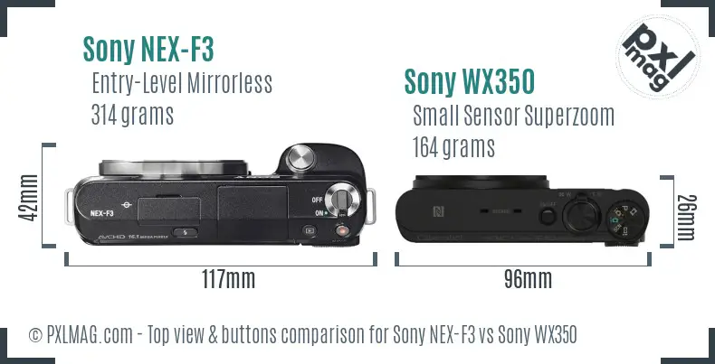 Sony NEX-F3 vs Sony WX350 top view buttons comparison
