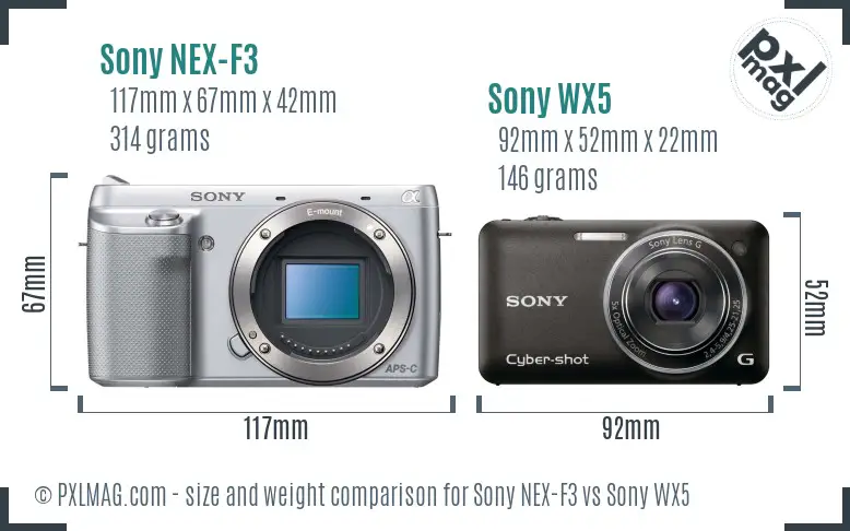 Sony NEX-F3 vs Sony WX5 size comparison