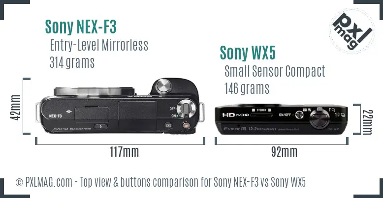 Sony NEX-F3 vs Sony WX5 top view buttons comparison