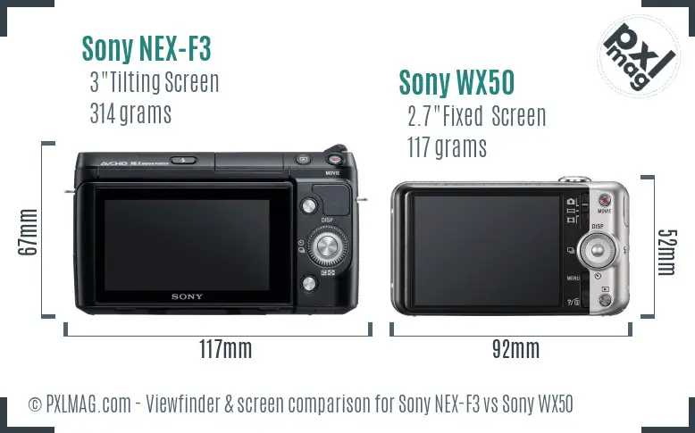 Sony NEX-F3 vs Sony WX50 Screen and Viewfinder comparison
