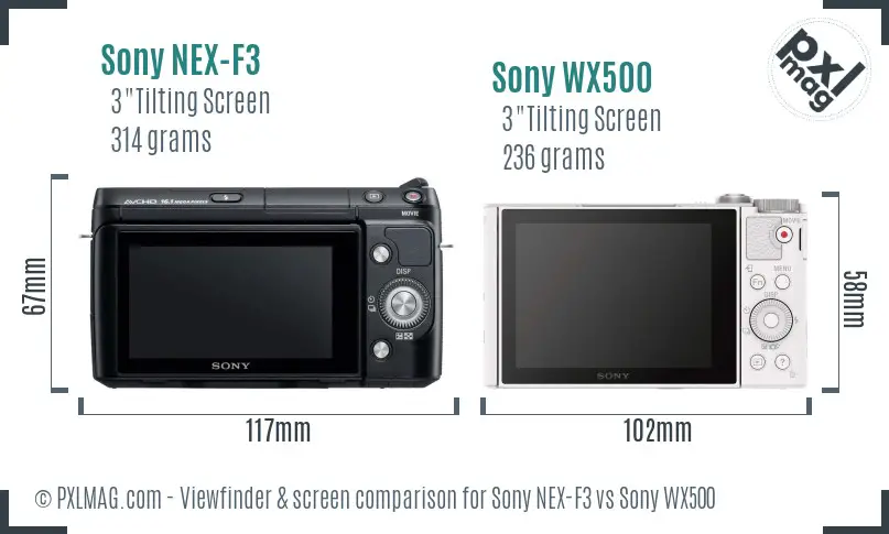 Sony NEX-F3 vs Sony WX500 Screen and Viewfinder comparison