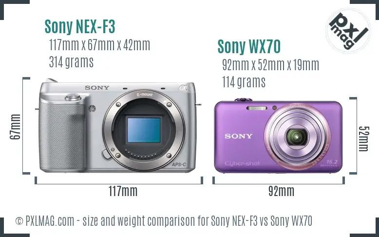 Sony NEX-F3 vs Sony WX70 size comparison