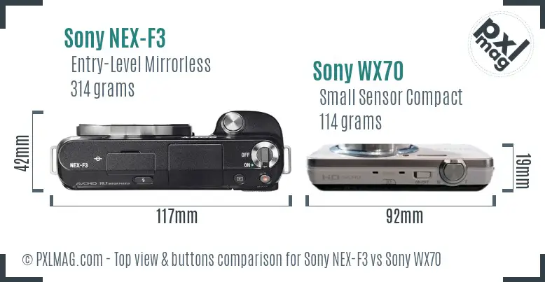 Sony NEX-F3 vs Sony WX70 top view buttons comparison