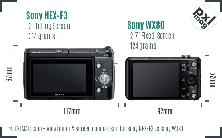 Sony NEX-F3 vs Sony WX80 Screen and Viewfinder comparison