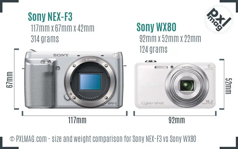 Sony NEX-F3 vs Sony WX80 size comparison