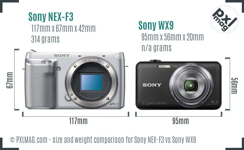 Sony NEX-F3 vs Sony WX9 size comparison