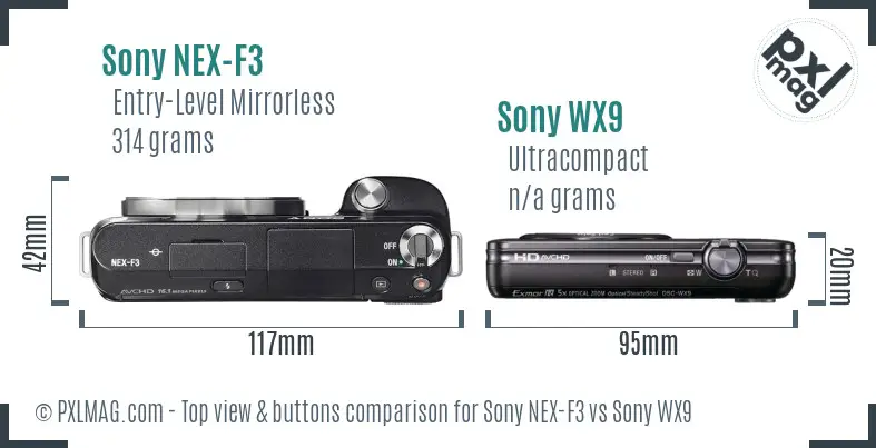 Sony NEX-F3 vs Sony WX9 top view buttons comparison