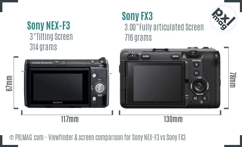 Sony NEX-F3 vs Sony FX3 Screen and Viewfinder comparison