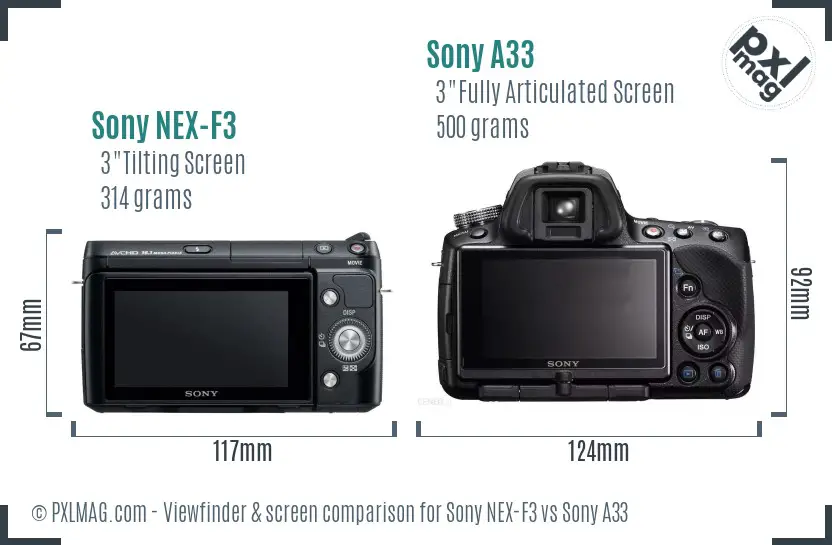 Sony NEX-F3 vs Sony A33 Screen and Viewfinder comparison