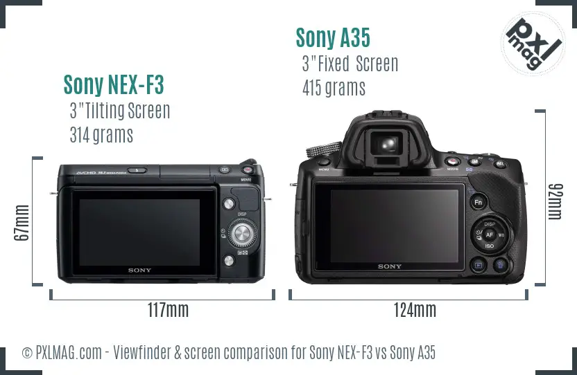 Sony NEX-F3 vs Sony A35 Screen and Viewfinder comparison