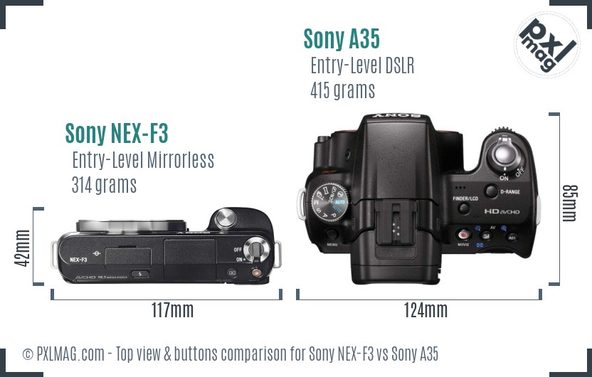 Sony NEX-F3 vs Sony A35 top view buttons comparison
