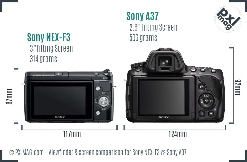 Sony NEX-F3 vs Sony A37 Screen and Viewfinder comparison