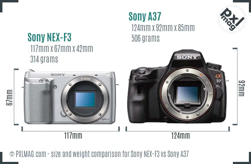 Sony NEX-F3 vs Sony A37 size comparison